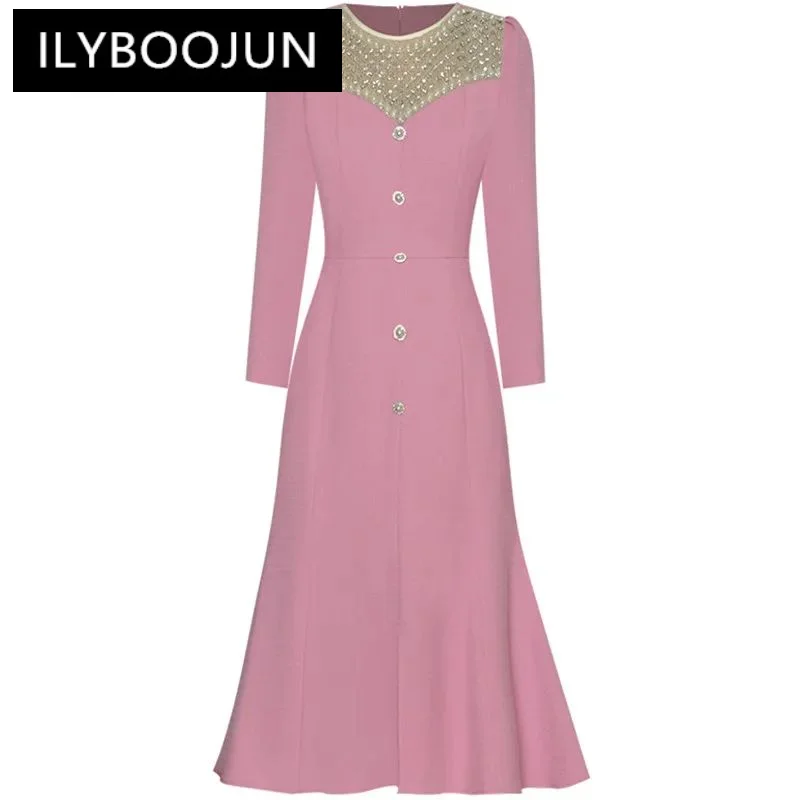 ILYBOOJUN Summer Fashion Designer Pink Vintage Party Dress Women's O Neck Diamond Beading Button High Waist Slim Slit Midi Dress
ILYBOOJUN Summer Fashion Designer Pink Vintage Party Dress Women's O Neck Diamond Beading Button High Waist Slim Slit Midi Dress