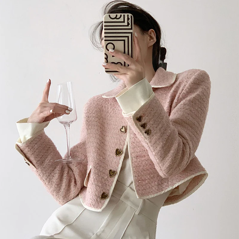 Hdspq Heart Button Pink Crop Tops Women 2023 Autumn Turndown Collar Tweed Jacket Woman Korean Style Long Sleeve Jackets Coats
Hdspq Heart Button Pink Crop Tops Women 2023 Autumn Turndown Collar Tweed Jacket Woman Korean Style Long Sleeve Jackets Coats