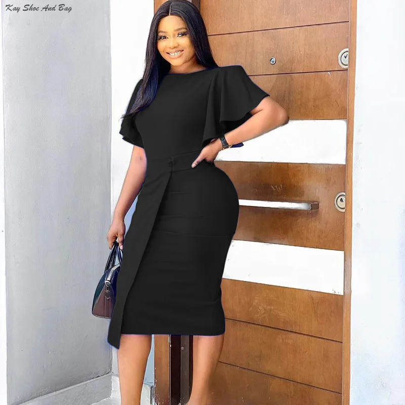 Women's Fashionable Elegant Commuting Dress Large OL Pencil Skirt Short Sleeved Dress Ruffle Leaf Sleeve Buttocks Wrapped Dress
Women's Fashionable Elegant Commuting Dress Large OL Pencil Skirt Short Sleeved Dress Ruffle Leaf Sleeve Buttocks Wrapped Dress