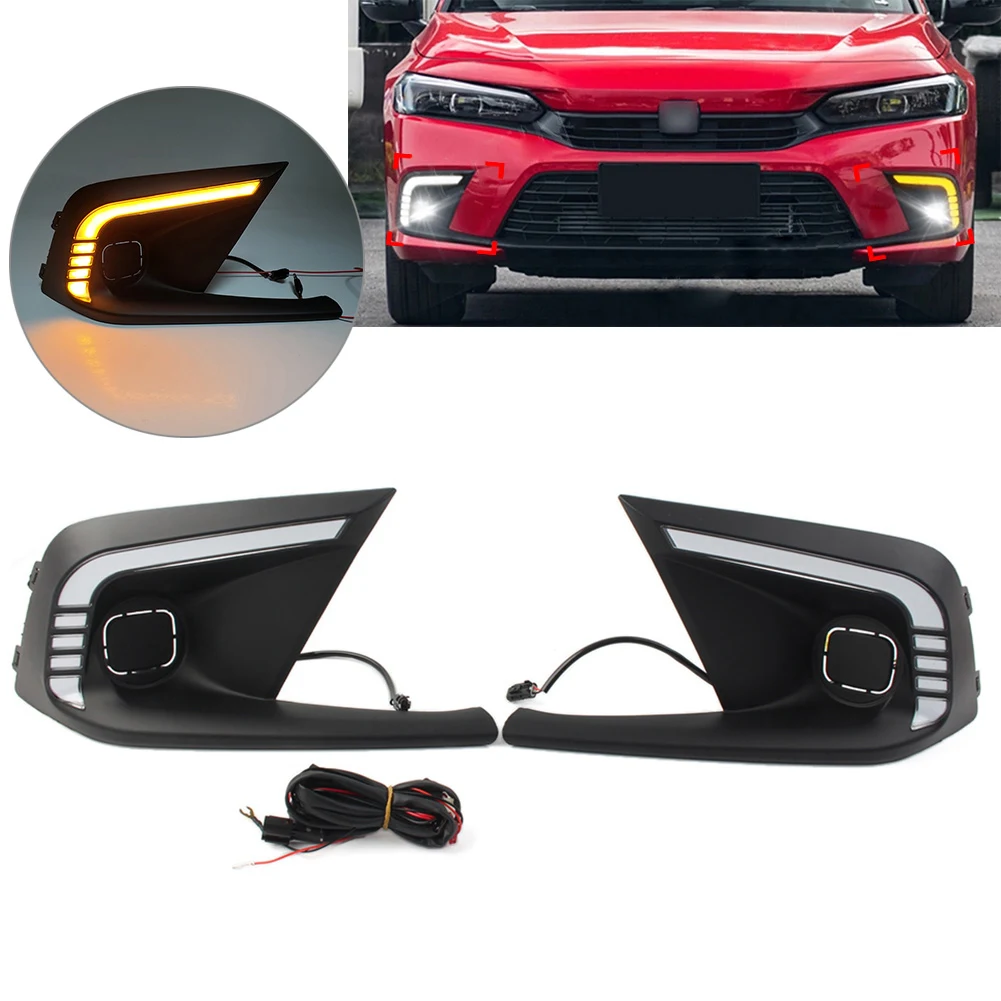 

For Honda Civic 11th Generation 2021+ Car Front Bumper Fog Lamp Daytime Running Light DRL With Yellow Turn Signals Indicator