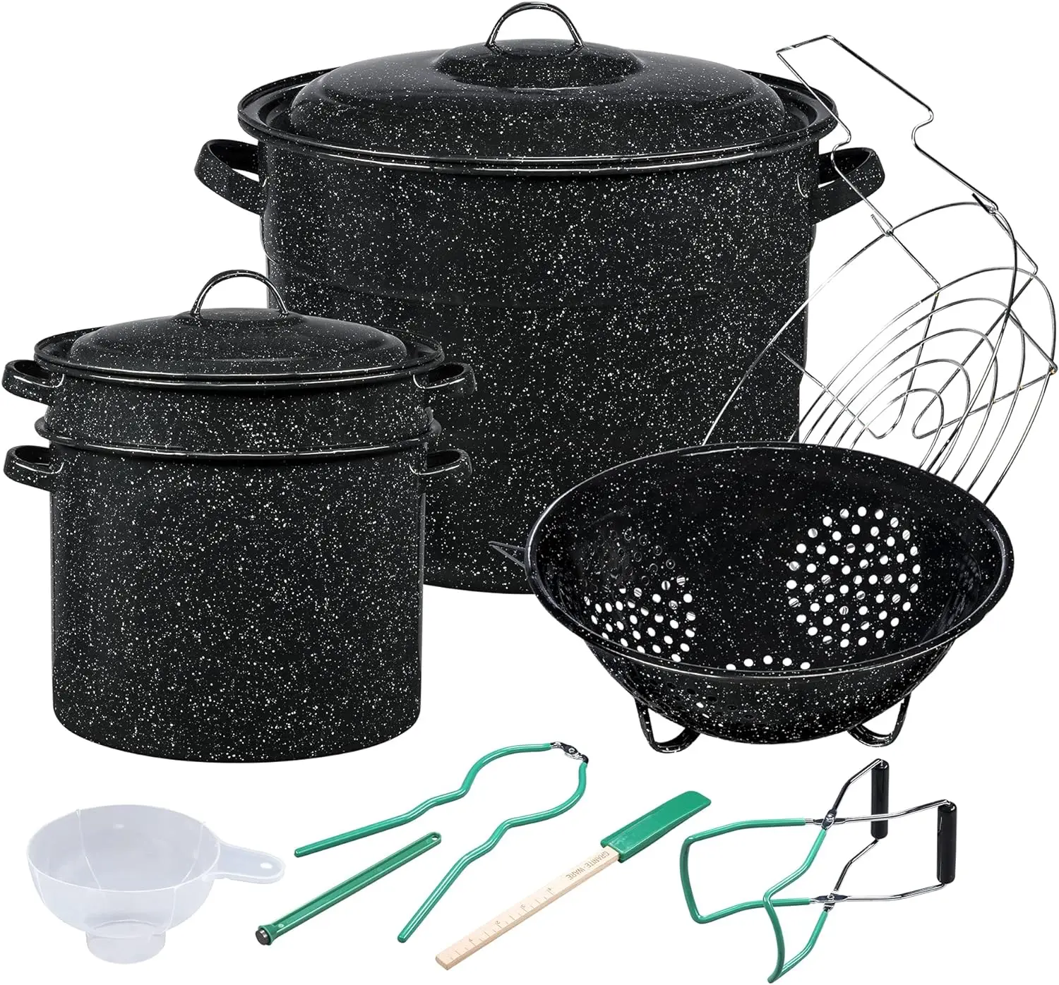 12-Piece Canner Kit, Includes 21.5 qt. Water Bath Canner with lid, Jar , Blancher, Colander & 5 pc. Canning Tool Set
12-Piece Canner Kit, Includes 21.5 qt. Water Bath Canner with lid, Jar , Blancher, Colander & 5 pc. Canning Tool Set
