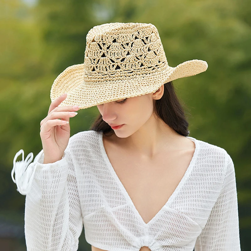 Cowboy Cowgirl Hat for Women Summer Straw Hat Hollow Out Crocheted Wide Brim Beach Cap Vacation Summer Panama
Cowboy Cowgirl Hat for Women Summer Straw Hat Hollow Out Crocheted Wide Brim Beach Cap Vacation Summer Panama