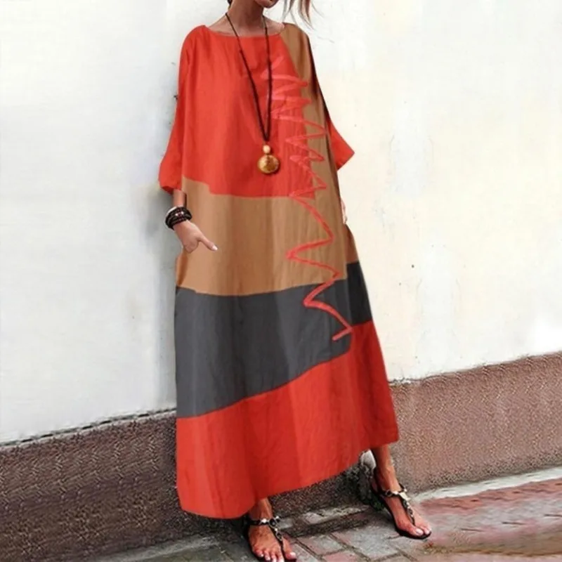 Spring Summer Women's Patchwork Casual Dress Half Sleeve Round Neck Loose Long Dress
Spring Summer Women's Patchwork Casual Dress Half Sleeve Round Neck Loose Long Dress