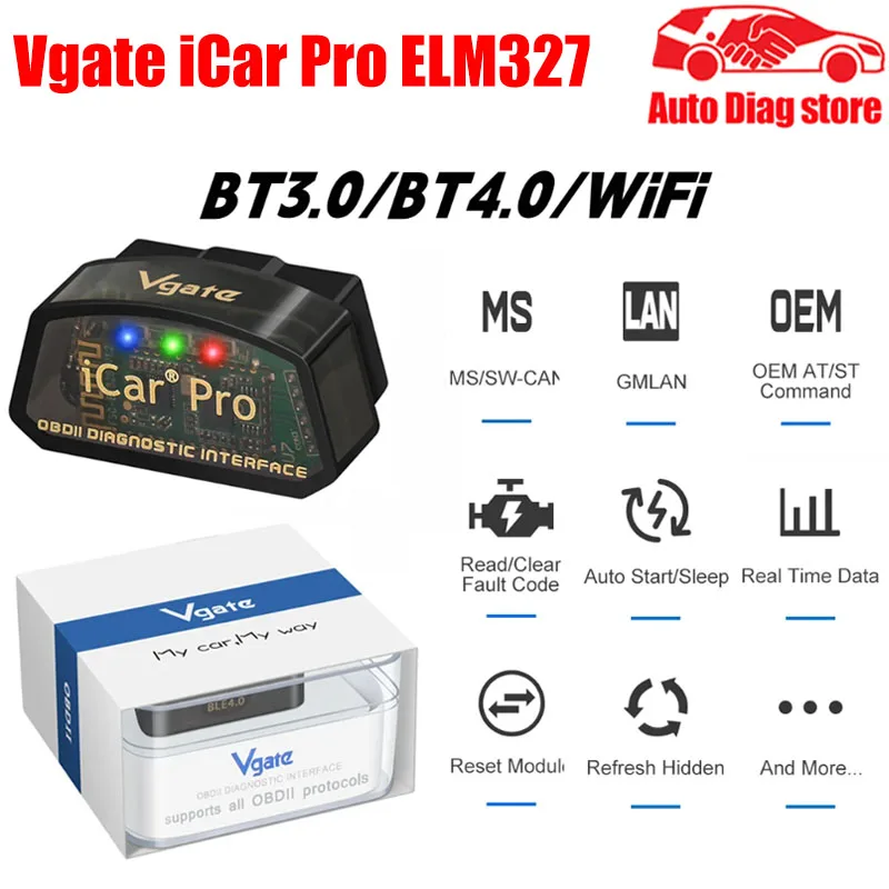 

Vgate iCar Pro elm327 V2.3 OBD 2 OBD2 Car Auto diagnostic Scanner WIFI Bluetooth 4.0 for IOS Scan Tool ODB2 PK ELM 327 V1.5