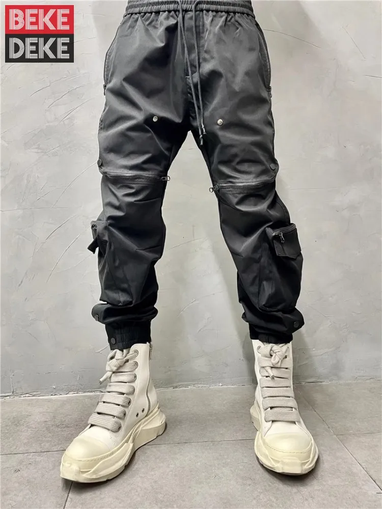 

Design Gothic Mens Cargo Pants Big Pockets Personality Drawstring Loose Fit High Street Fashion Hip Hop Casual Trousers Male