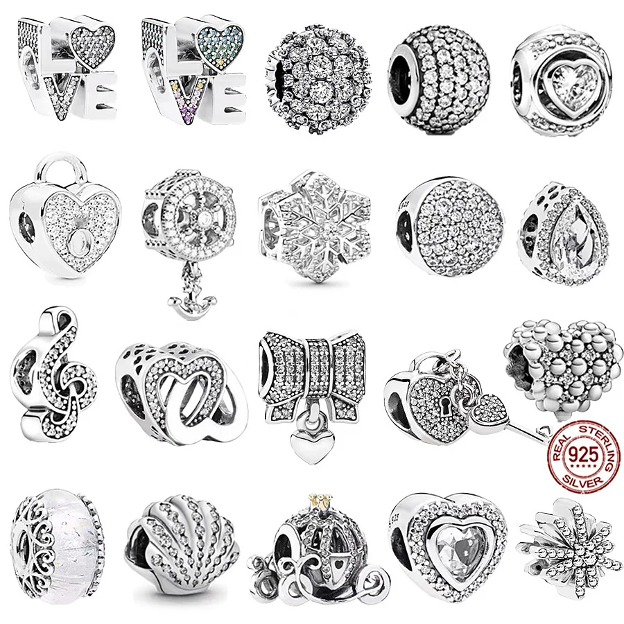 

NEW Sparkling Leveled Hearts，Shell，Snowflake Charm Bead Fit Original Pandora 925 Sterling Silver Bracelet DIY Women Jewelry Gift