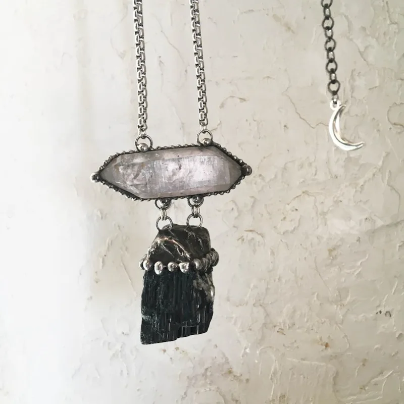 

10 шт. черное турмалиновое тибетское кварцевое кристаллическое массивное ожерелье Goth Wicca Boho Punk Rock Festival Schorl украшения унисекс