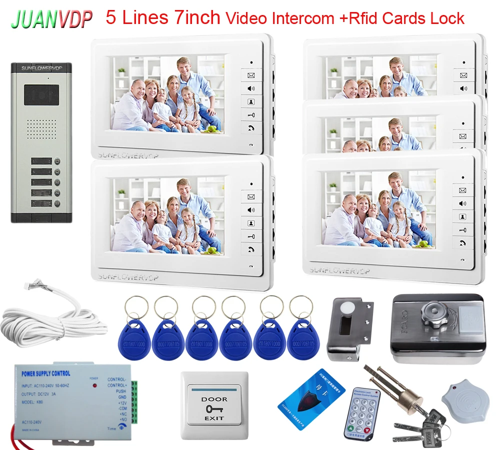 

Video Intercom System Smart 7” Monitors Video Doorbell Door Phone for Home, Night Vision 2-3-4-5-6 Call Buttons+ Rfid Door Lock