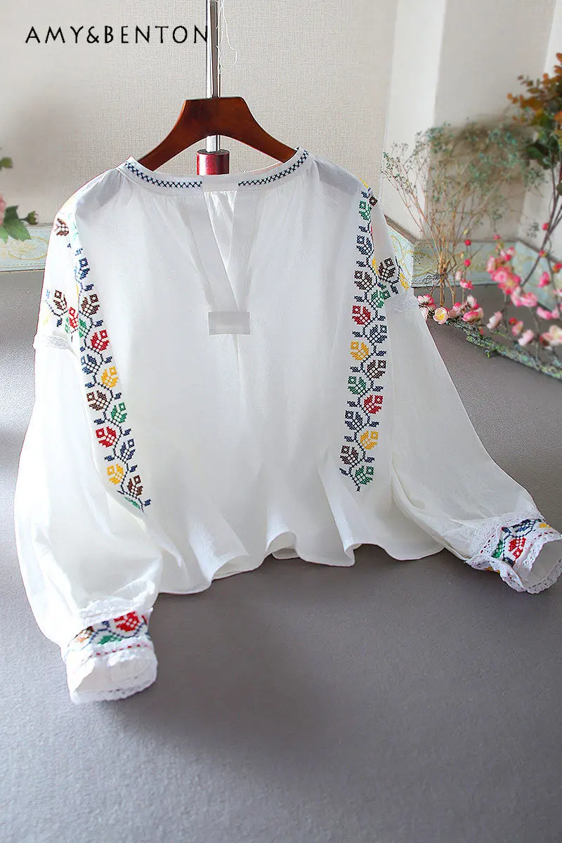 Ethnic Style Fresh Embroidery Loose Design Blouse Long Sleeve High Waist Cotton and Linen Pullover Shirt Women's Autumn Tops
Ethnic Style Fresh Embroidery Loose Design Blouse Long Sleeve High Waist Cotton and Linen Pullover Shirt Women's Autumn Tops