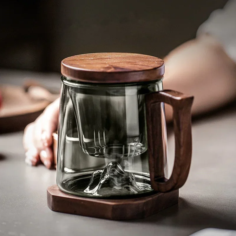 

Разделение чая, фильтрация, стеклянная чашка, деревянная ручка, подставка для чая, емкость для разделения воды с фильтром для заварки, чашка для приготовления чая