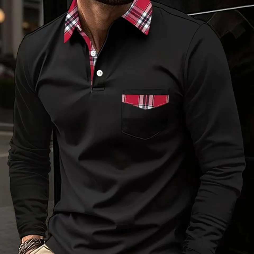 

New Men Clothing Casual Gym Long Sleeve Button Pullover Top Male Fashion Men Autumn Shirts 2024 Solid Texture Slim Polos Shirt