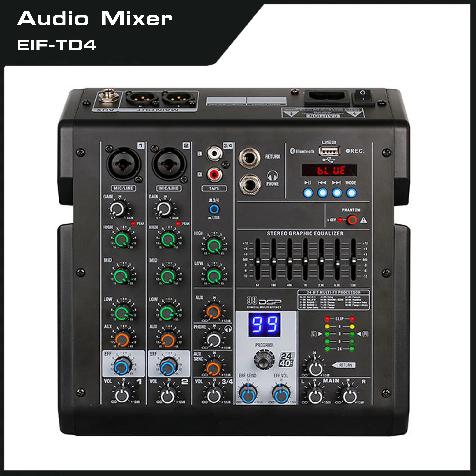 EIF-TD4 4 channel Dj Sound interface Audio mixer Power Mixing Console With Sound Card 4 Channels Portable audio mixers
EIF-TD4 4 channel Dj Sound interface Audio mixer Power Mixing Console With Sound Card 4 Channels Portable audio mixers