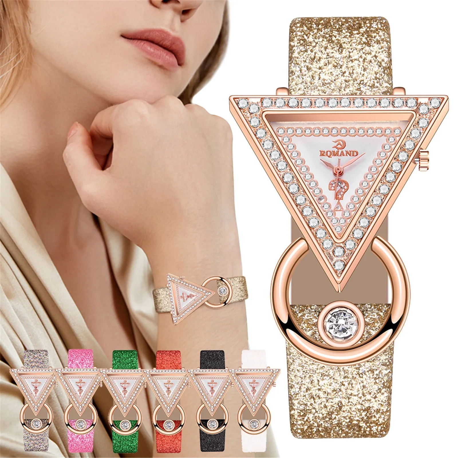 

Fashion Ladies Analog Quartz Watches Roman Numerals Creative Triangle Diamond Dial Watch Quartz Wristwatch Female Clock