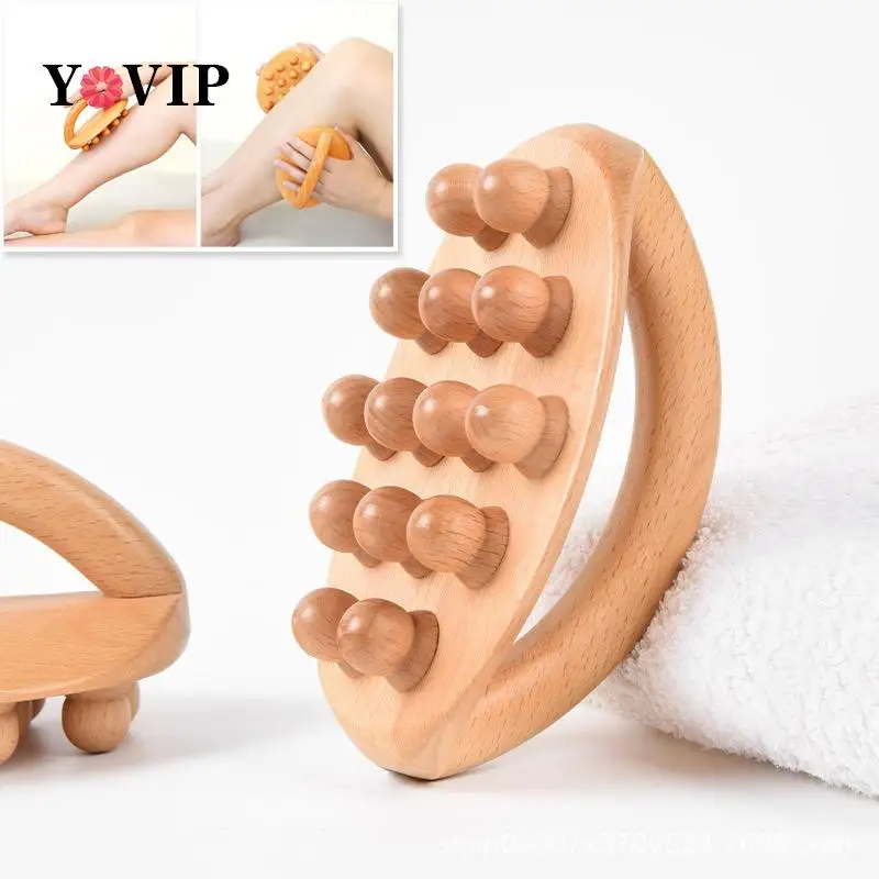 

14 Beads Natural Wood Handheld Gua Sha Massage Brush Waist Leg Body Meridian Scraping SPA Therapy Anti Cellulite Relaxation Tool