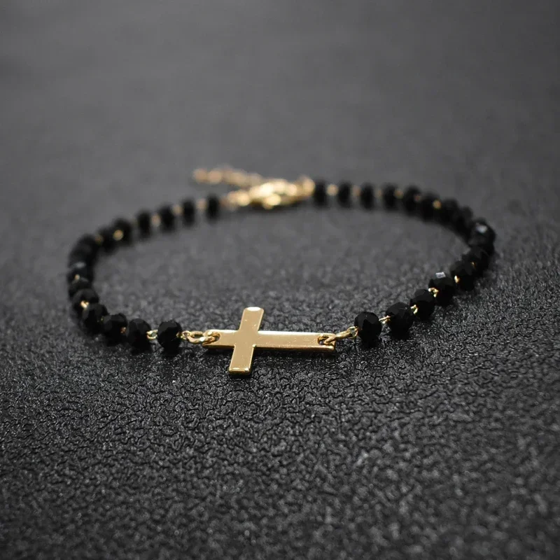 2020 New Design Rosary Style Sides Bracelet With Cross Black Beades Gold Color Chain Bracelets For Women Girls LL444
2020 New Design Rosary Style Sides Bracelet With Cross Black Beades Gold Color Chain Bracelets For Women Girls LL444