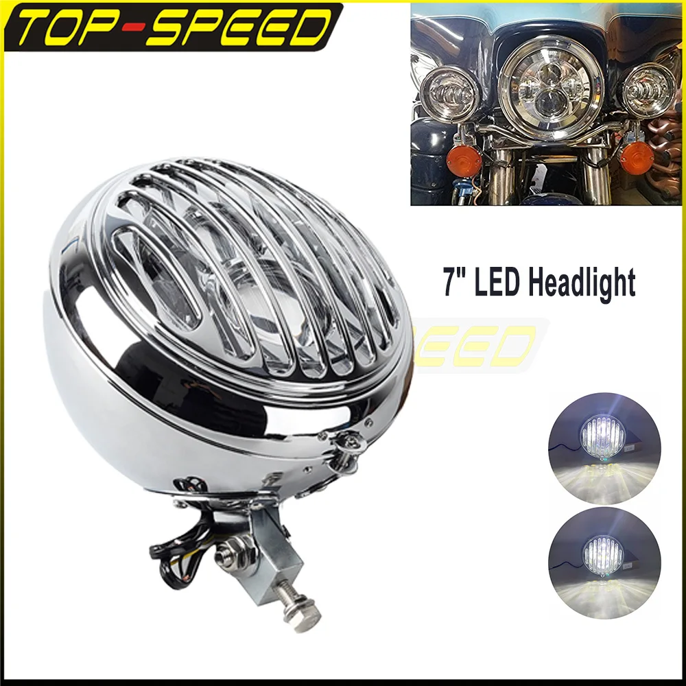 

7-inch Round LED Glass Lens Chrome Headlights High/Low beam For Harley Heritage Fat Boy Softail 1986-2014 Modified Headlamp Led