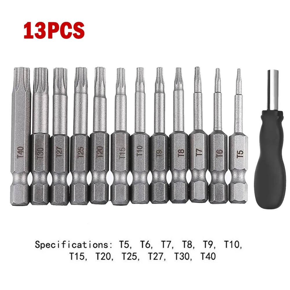 13Pcs Precision Screwdriver Set T5-T40 S2 Torx Screwdriver Bit 6.35mm Hex Shank Handle Kit Alloy Steel Manual Tools Hand Tools
13Pcs Precision Screwdriver Set T5-T40 S2 Torx Screwdriver Bit 6.35mm Hex Shank Handle Kit Alloy Steel Manual Tools Hand Tools