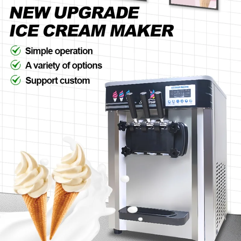 

Commercial Catering 3 Flavors Automatic Tabletop Soft Service Stainless Steel Ice Cream Machine Vending Machine