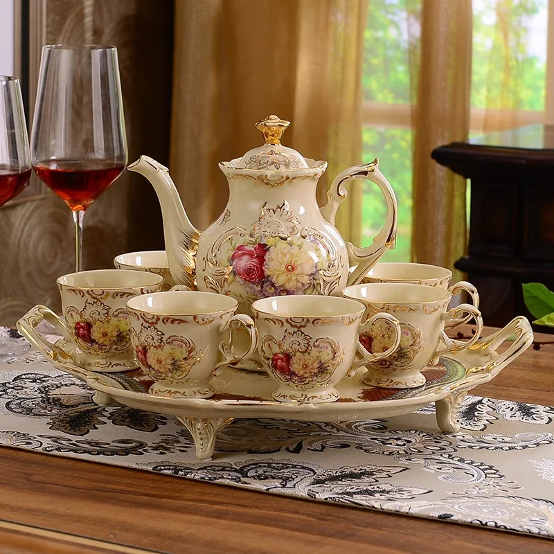 European Court Style Ceramic Tea Set With Tray British Afternoon Coffee Cup Home pot Luxury Vintage
European Court Style Ceramic Tea Set With Tray British Afternoon Coffee Cup Home pot Luxury Vintage