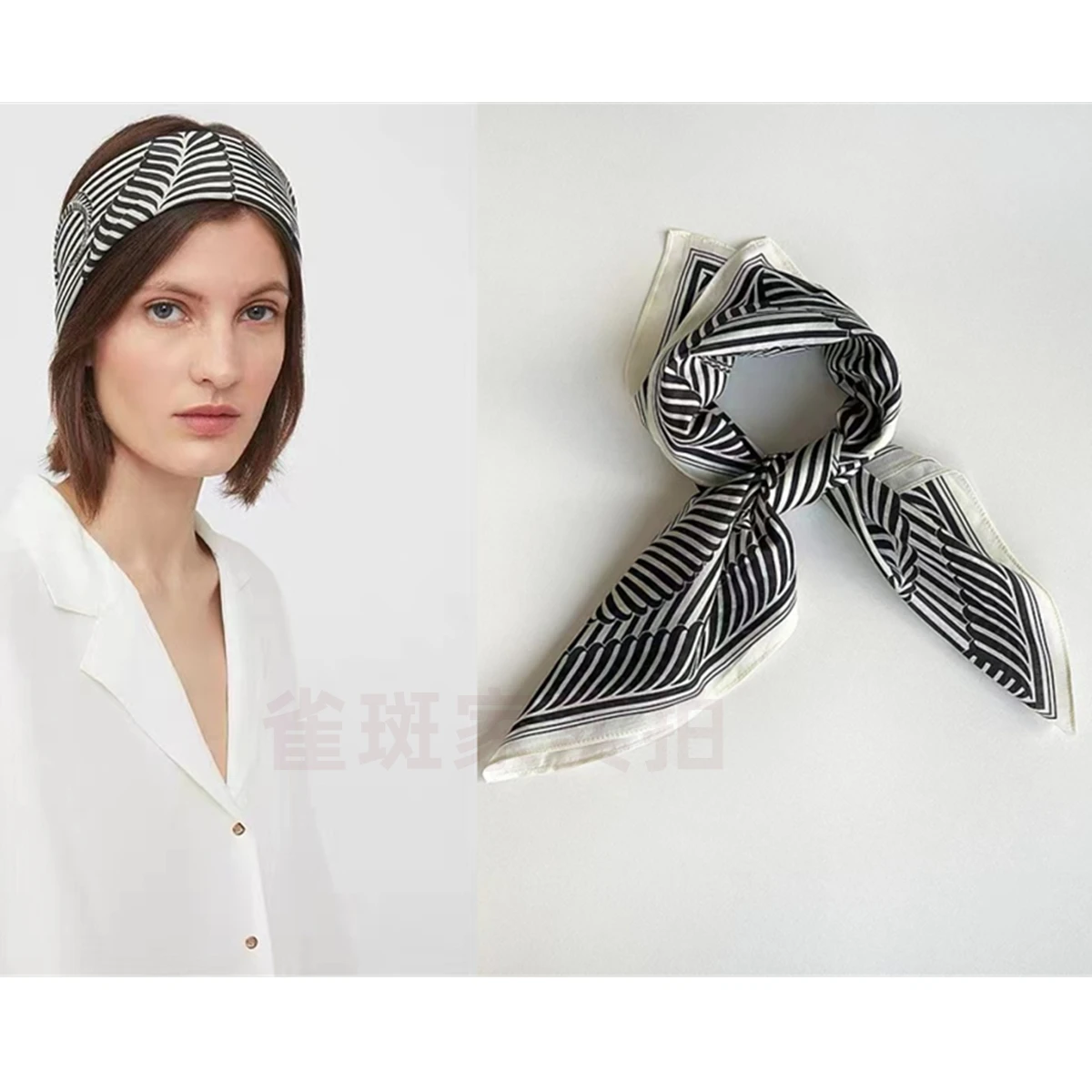 

TT Paisley pattern headband square scarf women's black cotton mulberry blend silk scarf beach resort style