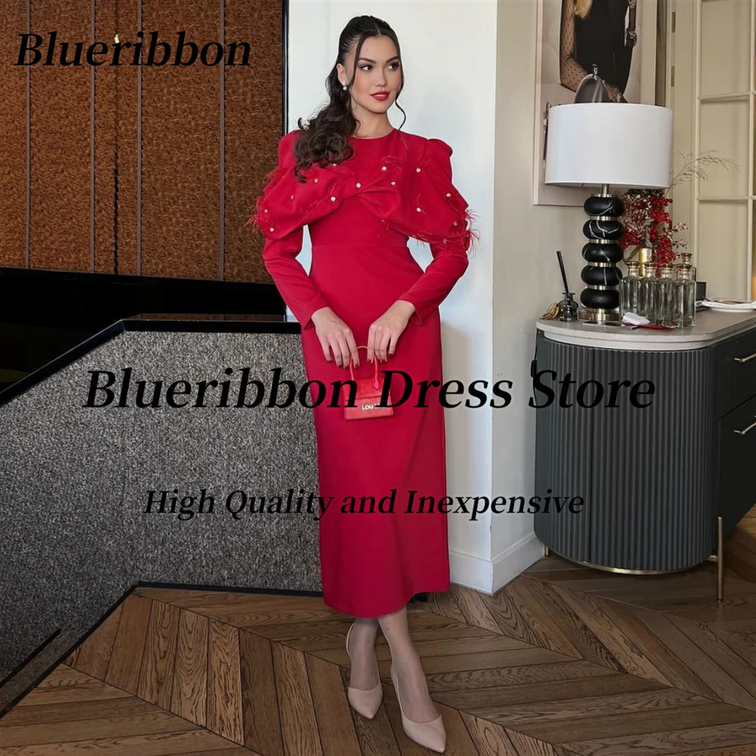 Blueribbon Crew Neck Evening Dresses Beaded Feathers Long Sleeves Wedding Guests Dress Sheath Prom Party Gowns
Blueribbon Crew Neck Evening Dresses Beaded Feathers Long Sleeves Wedding Guests Dress Sheath Prom Party Gowns