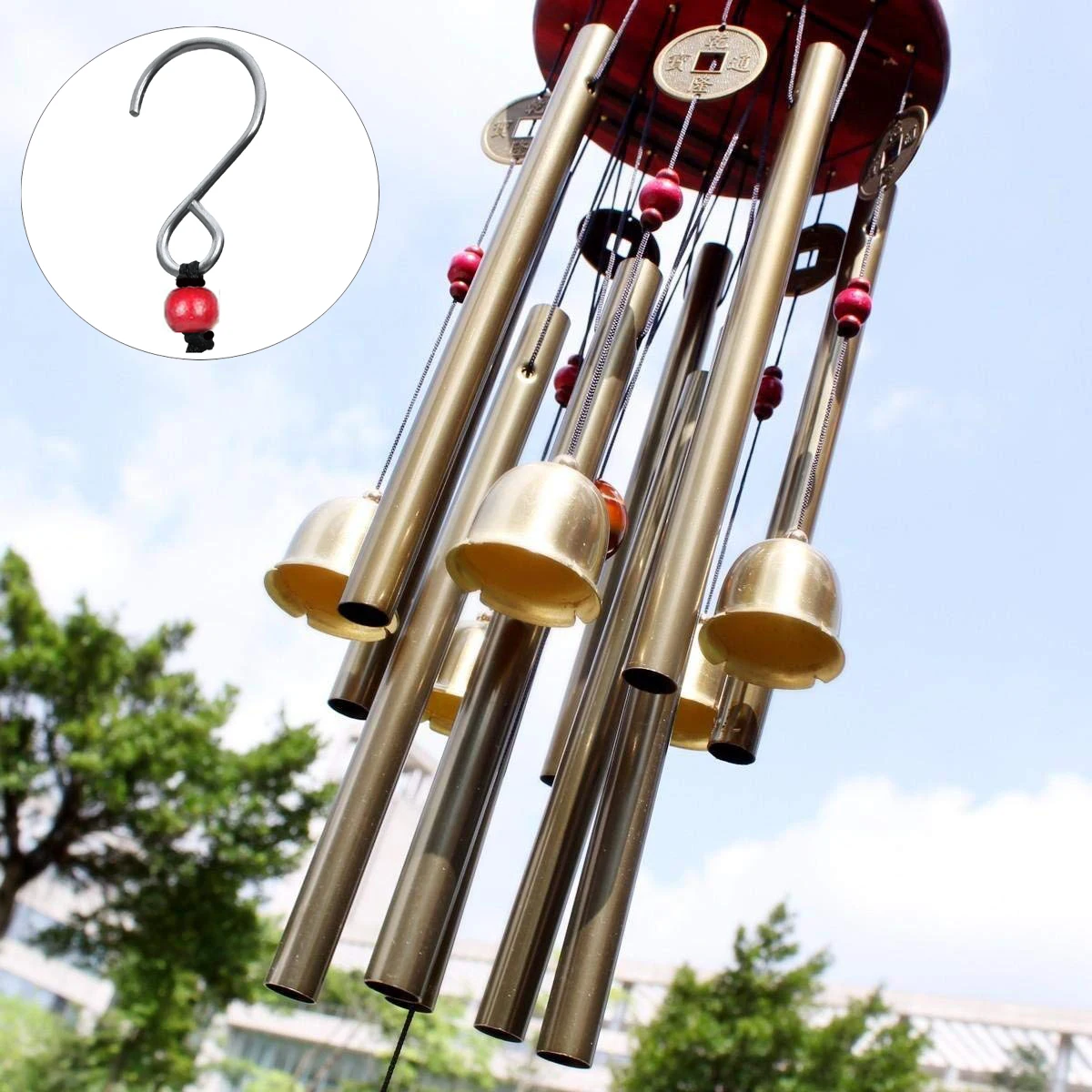 

BWINKA Chinese Traditional Amazing 10 Tubes 5 Bells Bronze Yard Garden Outdoor Living Wind Chimes 60cm