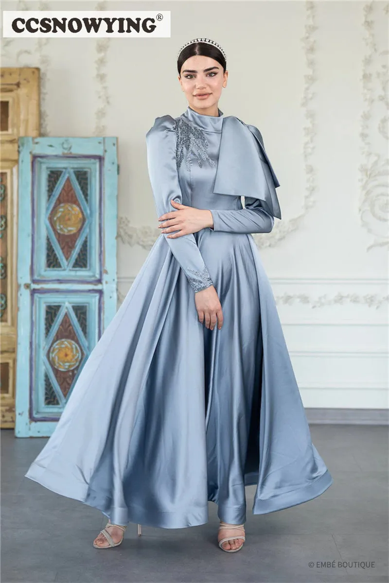 Dusty Blue Muslim Evening Dress Long Sleeve Arabic Dubai Hijab Prom Formal Party Gown High Neck Satin Beaded Robe De Soiree
Dusty Blue Muslim Evening Dress Long Sleeve Arabic Dubai Hijab Prom Formal Party Gown High Neck Satin Beaded Robe De Soiree