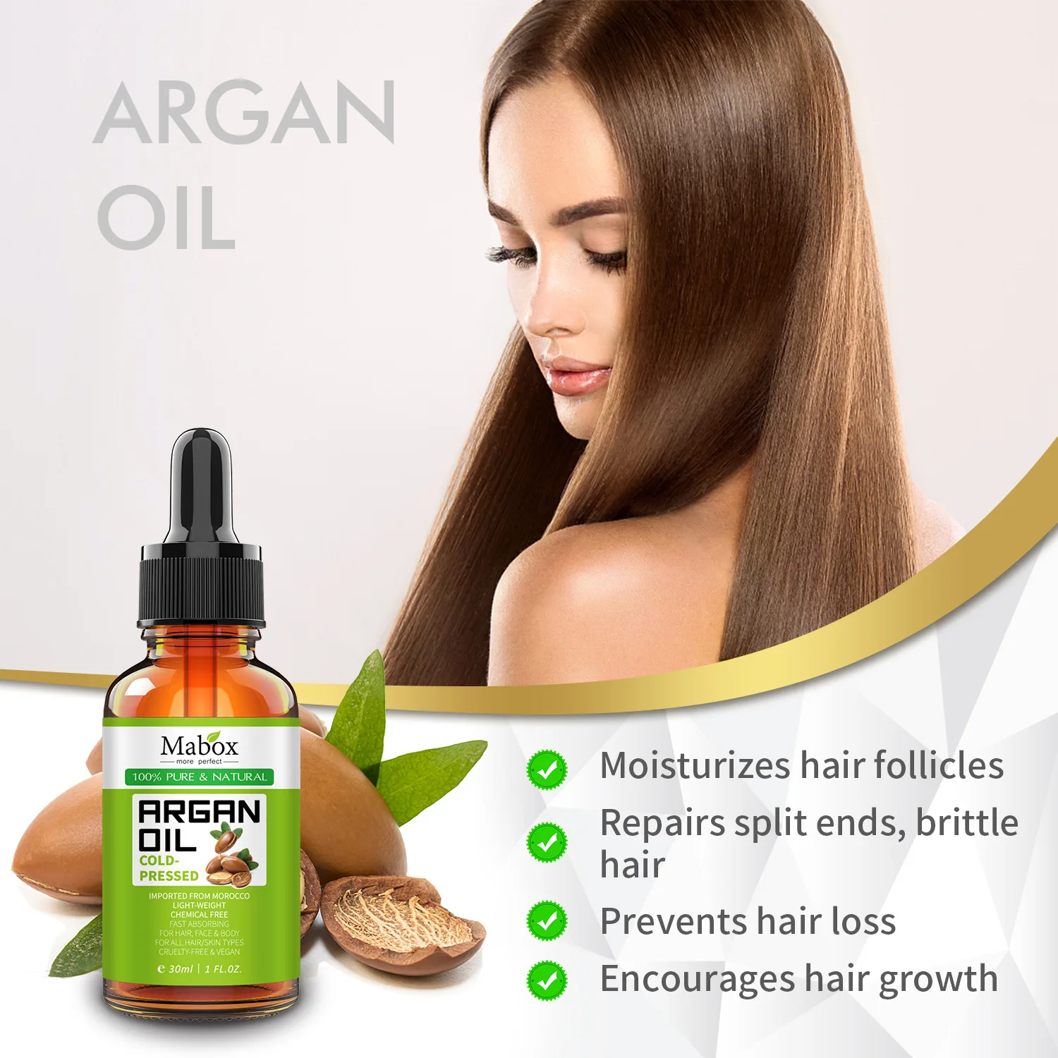 MABOX 30ml Morocco Argan Oil Essence Nourishing Repair Damaged Hair Treatment Essential Oils wash-free air Conditioners Care
MABOX 30ml Morocco Argan Oil Essence Nourishing Repair Damaged Hair Treatment Essential Oils wash-free air Conditioners Care