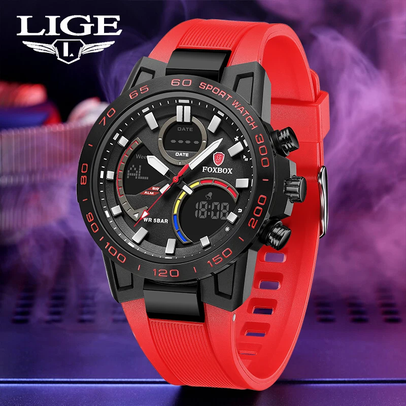 

LIGE New Men's Watches New Fashion Brand Men LED Digital Quartz Watch 5Bar Waterproof Luminous Sport Man Clock Relogio Masculino