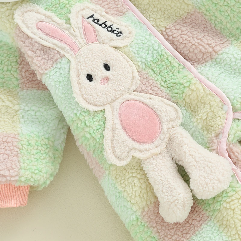 

Baby Girls Easter Day Outfits Long Sleeve Crewneck Bunny Plush Button Romper Infant Winter Clothes