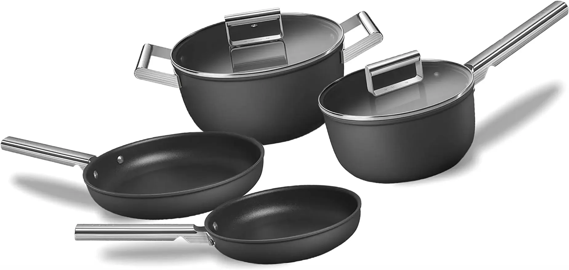 SMEG 6PC Cookware Set, Black 9.5" Fry Pan 11" Fry Pan 3qt Sauce Pan 5 Qt Casserole CKFB06BLMUS Made in Italy
SMEG 6PC Cookware Set, Black 9.5" Fry Pan 11" Fry Pan 3qt Sauce Pan 5 Qt Casserole CKFB06BLMUS Made in Italy