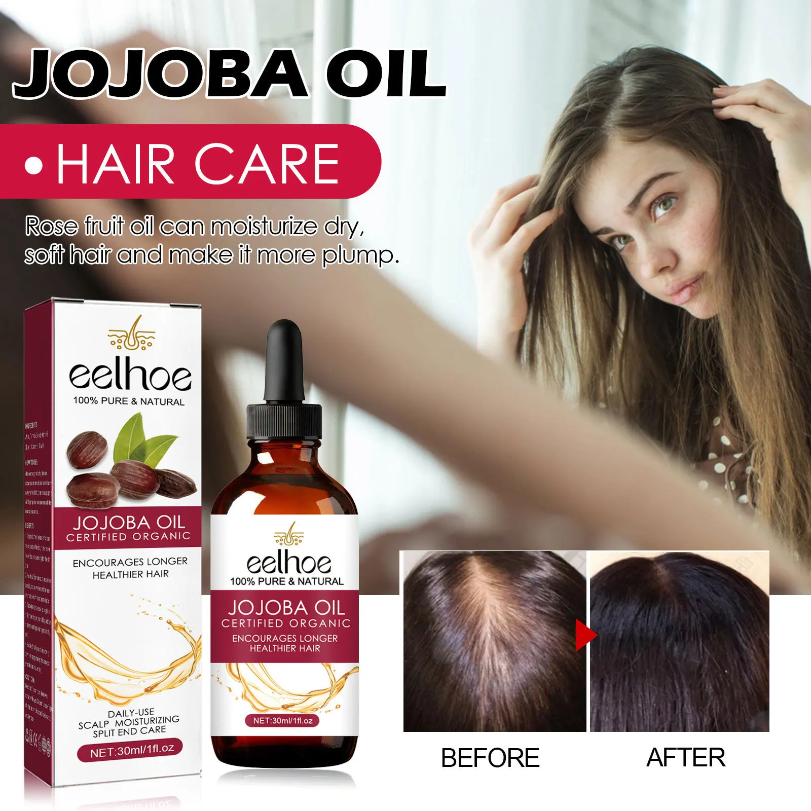 30ml Eelhoe Jojoba Oil Dense Hair Lotion Massage Nourishing Repair Hair Root Tough Soft Thick Hairs Dense Hair Care Products
30ml Eelhoe Jojoba Oil Dense Hair Lotion Massage Nourishing Repair Hair Root Tough Soft Thick Hairs Dense Hair Care Products