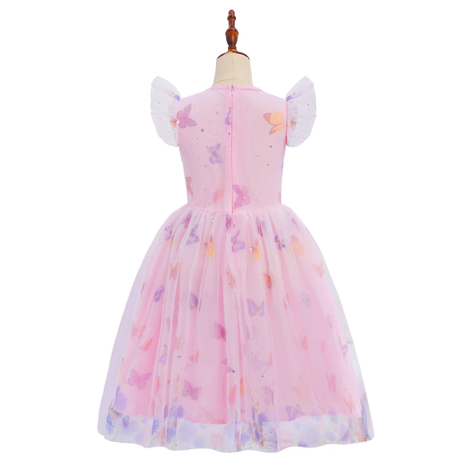 

Toddler Playful Pink Dress with Mesh Overlay and Butterflies Perfect for Summer Sleepwear or Loungewear with a Touch of Elegance