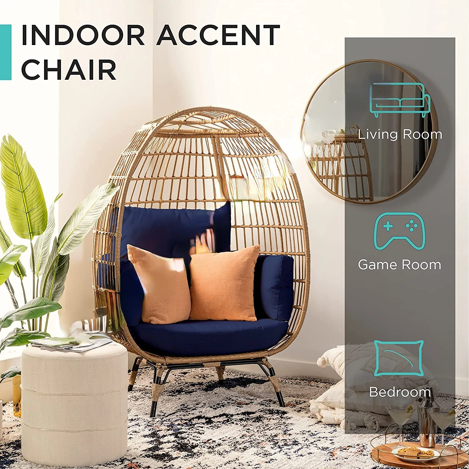 Wicker Egg Chair, Oversized Indoor Outdoor Lounger for Patio, Backyard, Living Room w/ 4 Cushions, Steel Frame
Wicker Egg Chair, Oversized Indoor Outdoor Lounger for Patio, Backyard, Living Room w/ 4 Cushions, Steel Frame