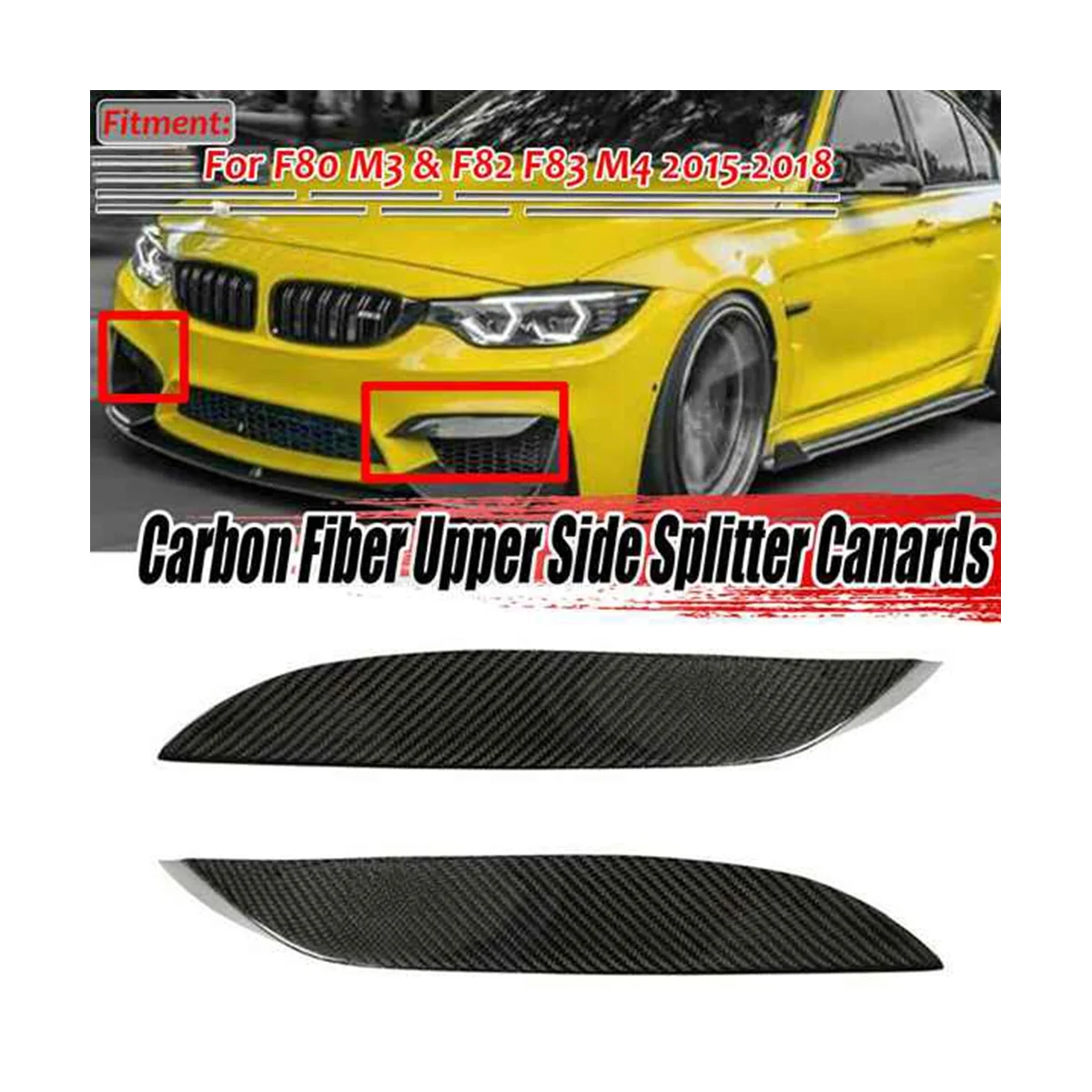 

Real Carbon Fiber Front Bumper Side Splitter Canards Lip Spoiler for BMW F80 M3 F82 F83 M4 2015-2018