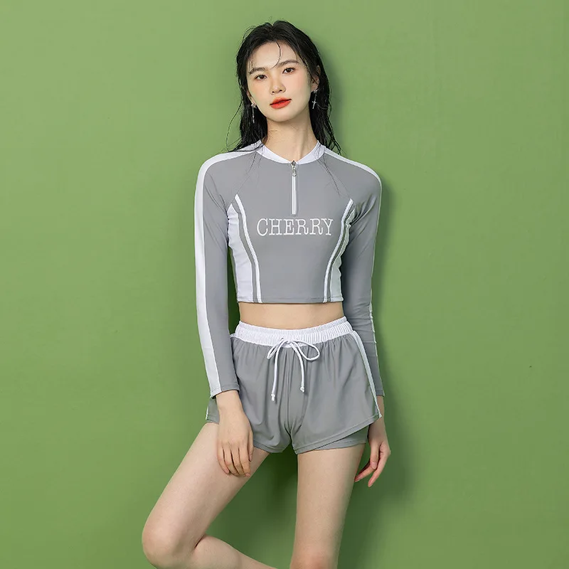 

Women Two Pieces Long Sleeve Quick-Drying Sports Bathing SwimSuit UPF50+WaterProof Athletic Push Up Surfing Beach SwimWear