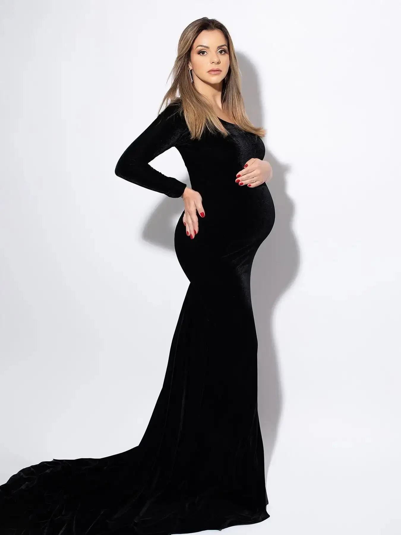 

One Shoulder Velvet Prom Dresses Women Elegant Solid Maxi Gown Plus Size Baby Shower Dress Pregnancy Vestido de Novia Customize