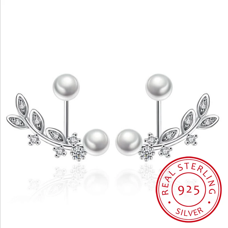 Newest 925 Sterling Silver Ear Jewelry Front Back Double Sided Leaves Petals Zirconia Pearl Stud Earrings brincos S-E265
Newest 925 Sterling Silver Ear Jewelry Front Back Double Sided Leaves Petals Zirconia Pearl Stud Earrings brincos S-E265