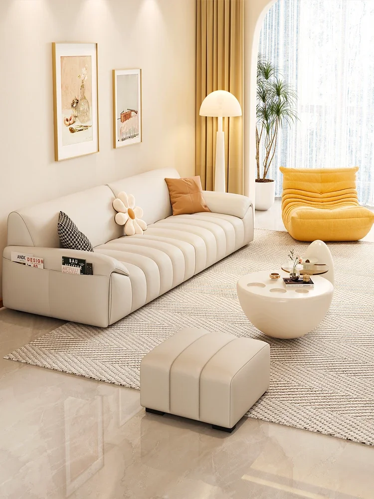 

Style: Italian minimalist leather sofa, cream style straight row three or four people small living room, modern simple sofa