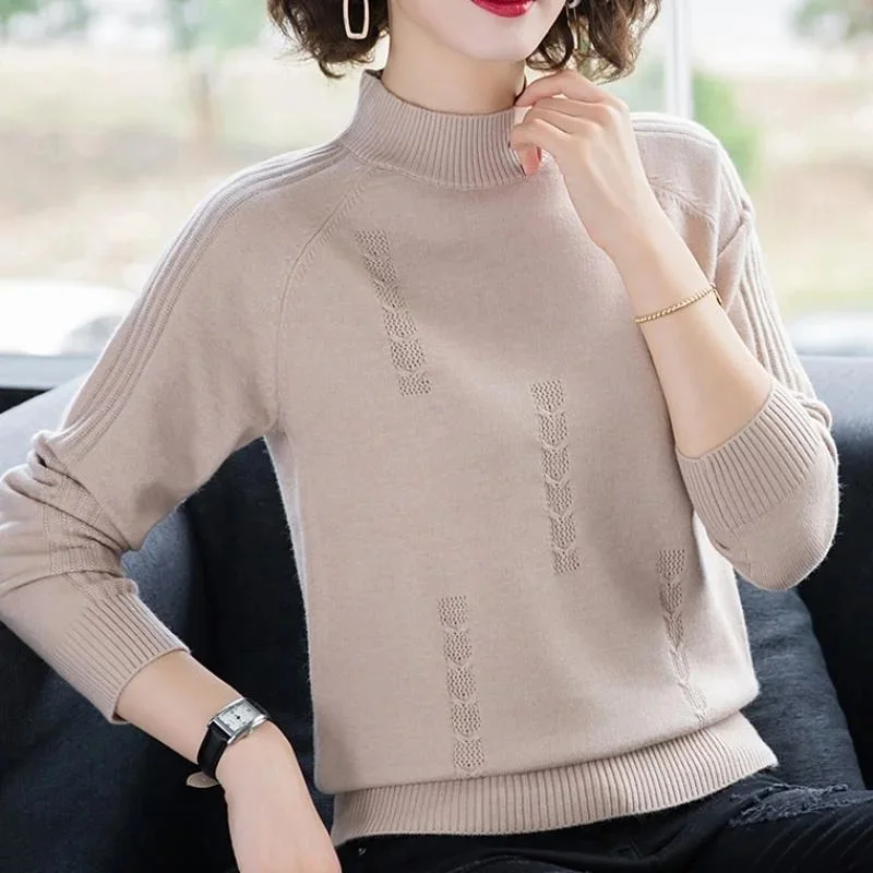 

PEONFLY Turtleneck Sweater Autumn Winter Knitted Pullovers Women Sweaters Casual Loose Long Sleeve Solid Color Female Jumper