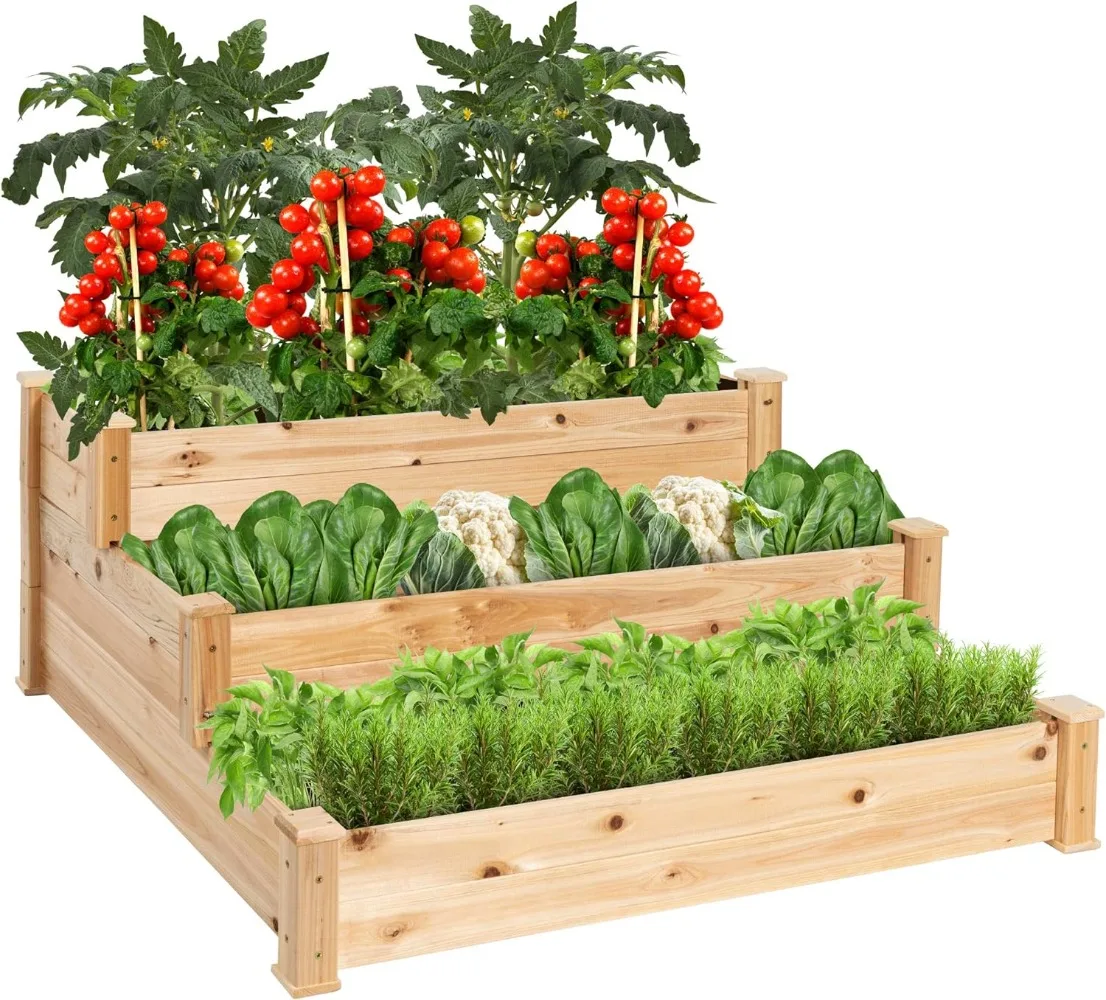 

Best Choice Products 3-Tier Fir Wood Raised Garden Bed Planter Kit for Plants, Herbs, Vegetables, Outdoor Gardening w/Stackable