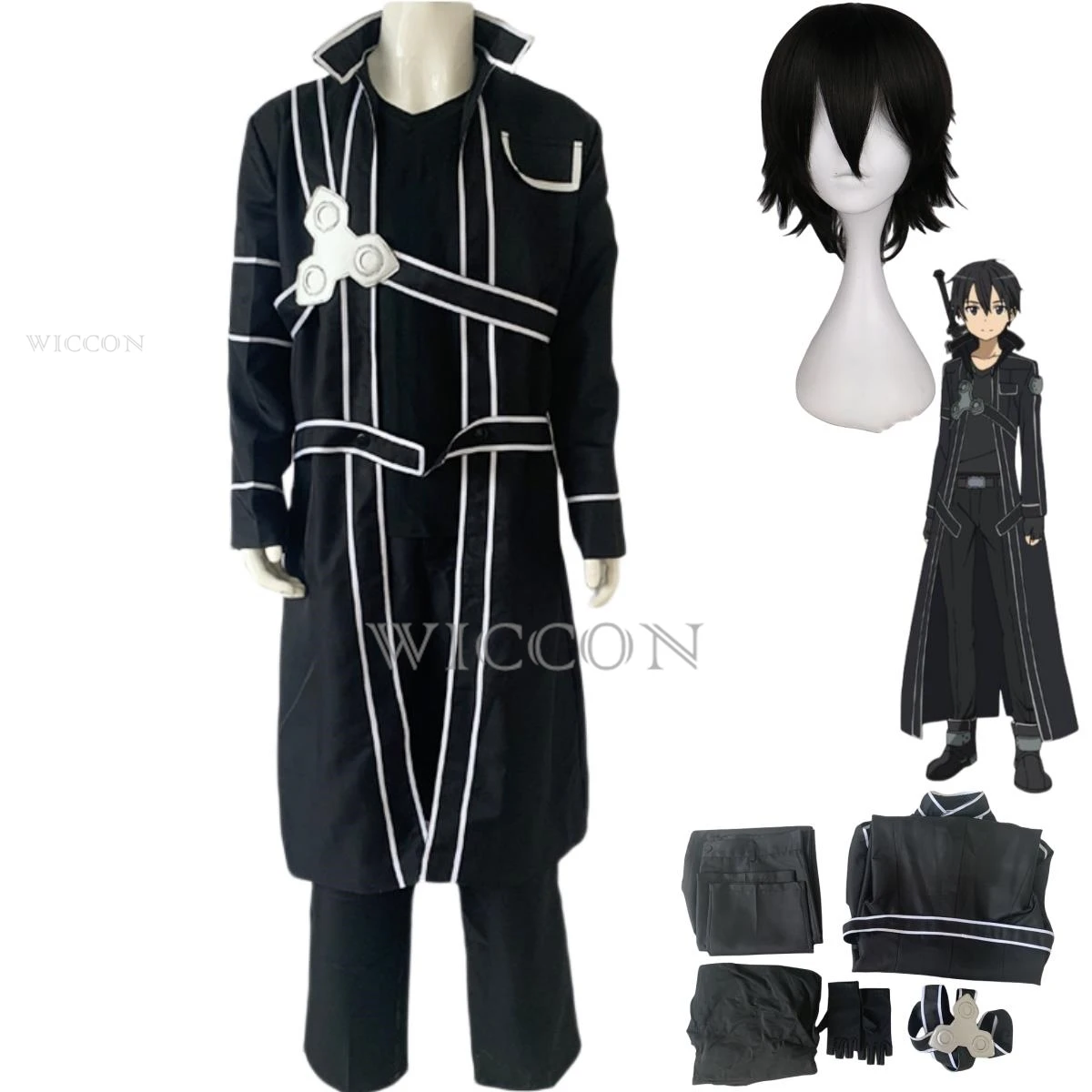 Anime Sword Art Online Kirigaya Kazuto Kirito Cosplay Costume Black Swordsman Wig Long Trench Coat Uniform Man Halloween Suit
Anime Sword Art Online Kirigaya Kazuto Kirito Cosplay Costume Black Swordsman Wig Long Trench Coat Uniform Man Halloween Suit