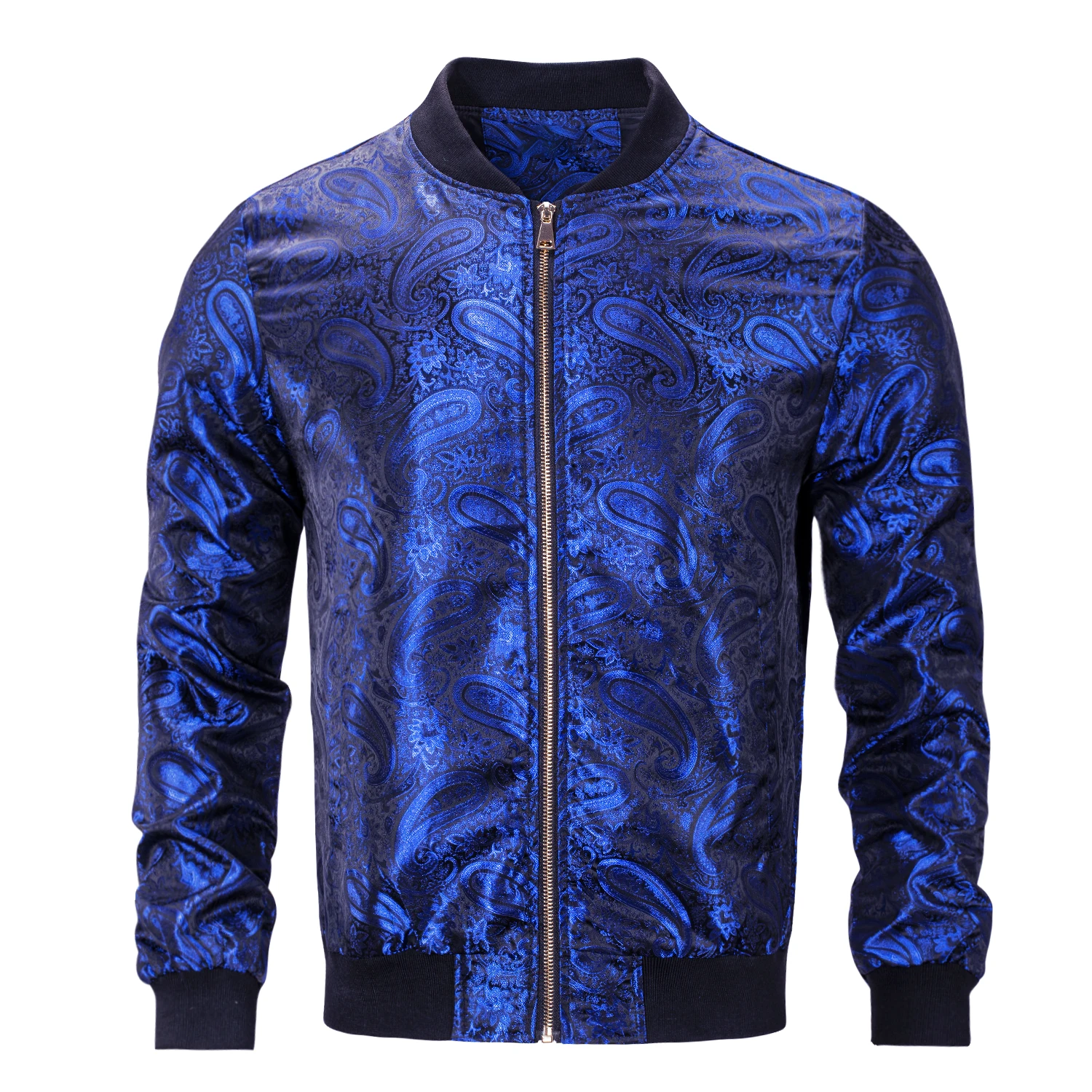 

Hi-Tie Navy Blue Paisley Mens Jacket Jacquard Lightweight Bomber Casual Jacket Windbreaker Baseball Uniform Outdoor Zipper Coat