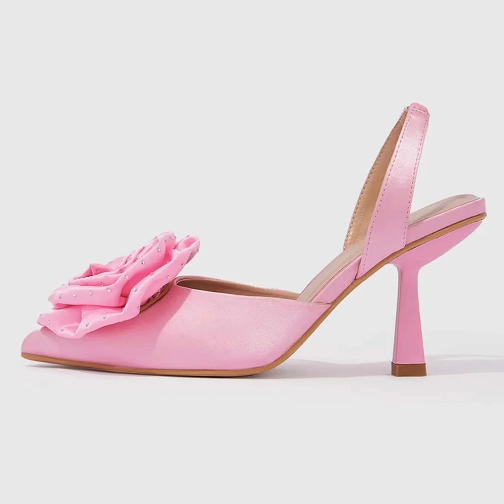 Pink Satin Pointed Toe Slingback Rhinestone Rose Sandals Women Designer Thin High Heel Slip On Mules Ladies Dress Shoes
Pink Satin Pointed Toe Slingback Rhinestone Rose Sandals Women Designer Thin High Heel Slip On Mules Ladies Dress Shoes