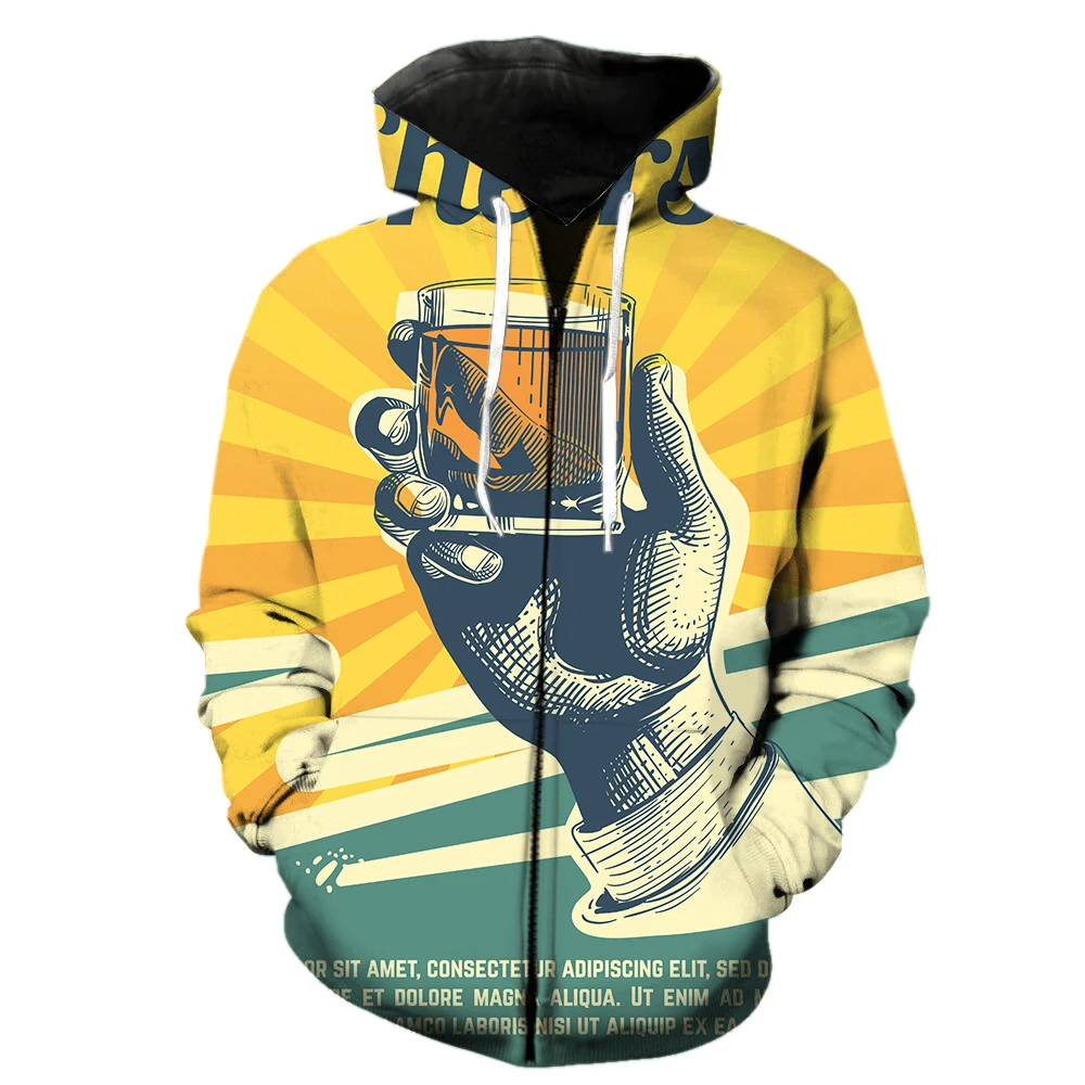 

Cartoon Beer Festival Men's Zipper Hoodie 2024 Hot Sale Tops 3D Printed Oversized With Hood Jackets Cool Casual Hip Hop Teens