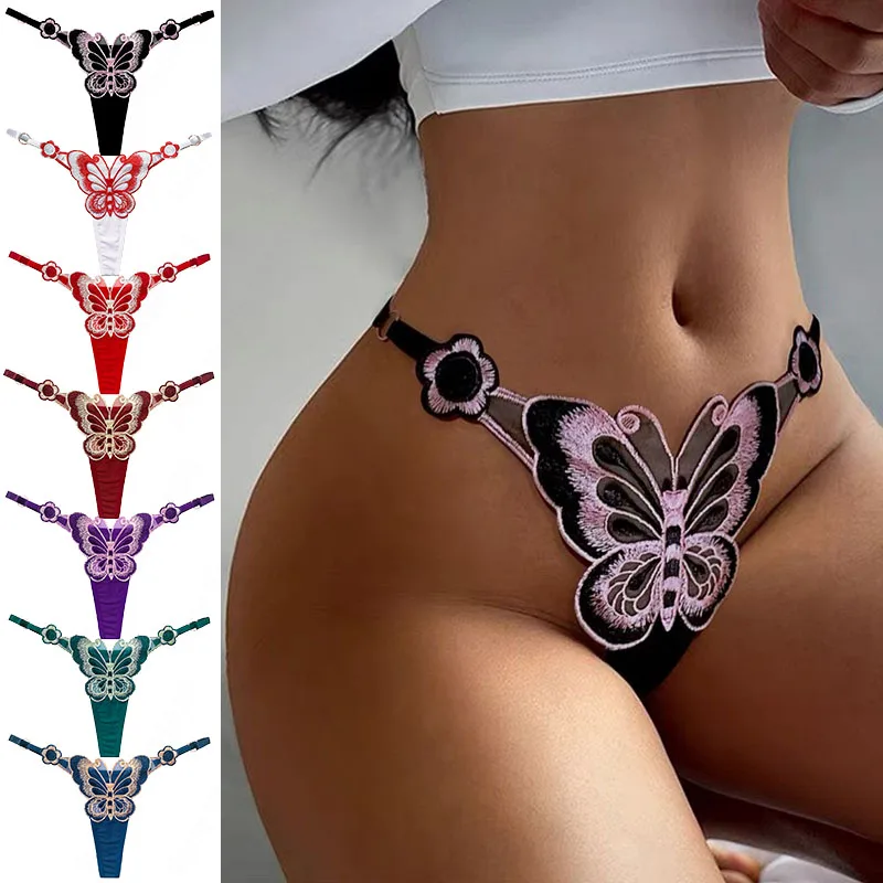 

Floral Butterfly Embroidery Adjustable V-String Thong Panty Lace Sexy Mini String Bikini Panties Low Rise Women Underwear Brief