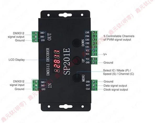 SP201E Magic color decoder MDX512 WS2811 Full color lights with controller Stage lighting group engineering sub-control
SP201E Magic color decoder MDX512 WS2811 Full color lights with controller Stage lighting group engineering sub-control