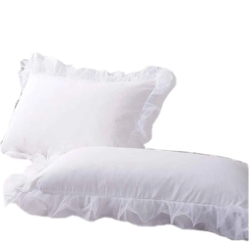 

2pcs Rectangle Pillow Cover Lace Ruffle Girls Pillow case Solid Color Standard Princess Pillowcases Bedding Home Textile 48x74cm