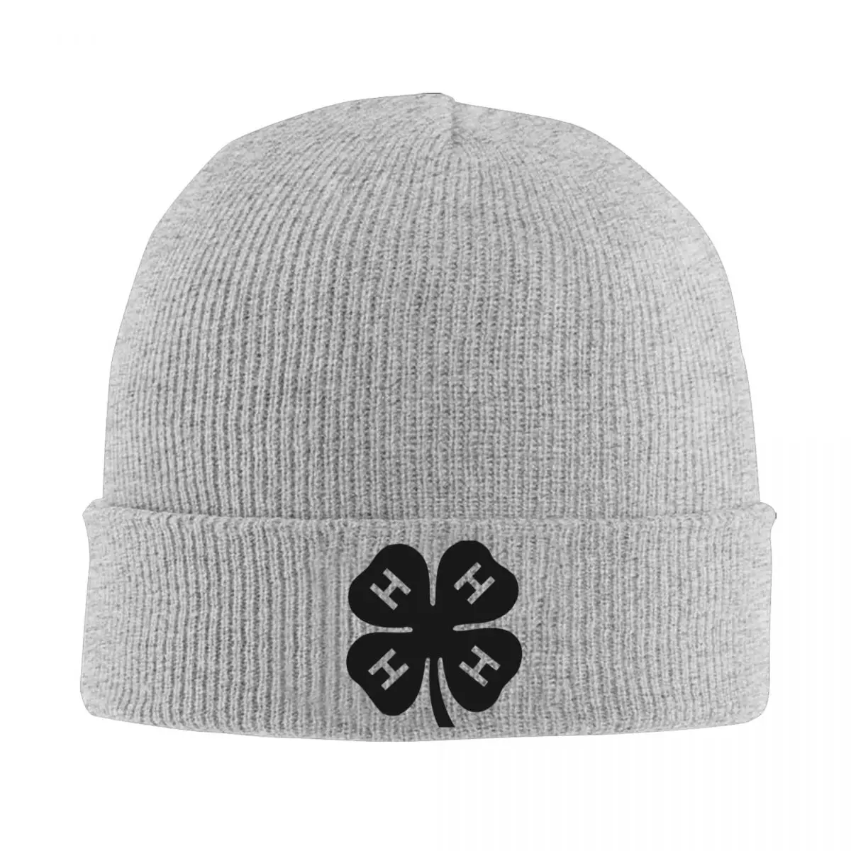 

Black 4H Four Leaf Clover Bonnet Hats Cool Knitting Hat For Men Women Winter Warm Skullies Beanies Caps