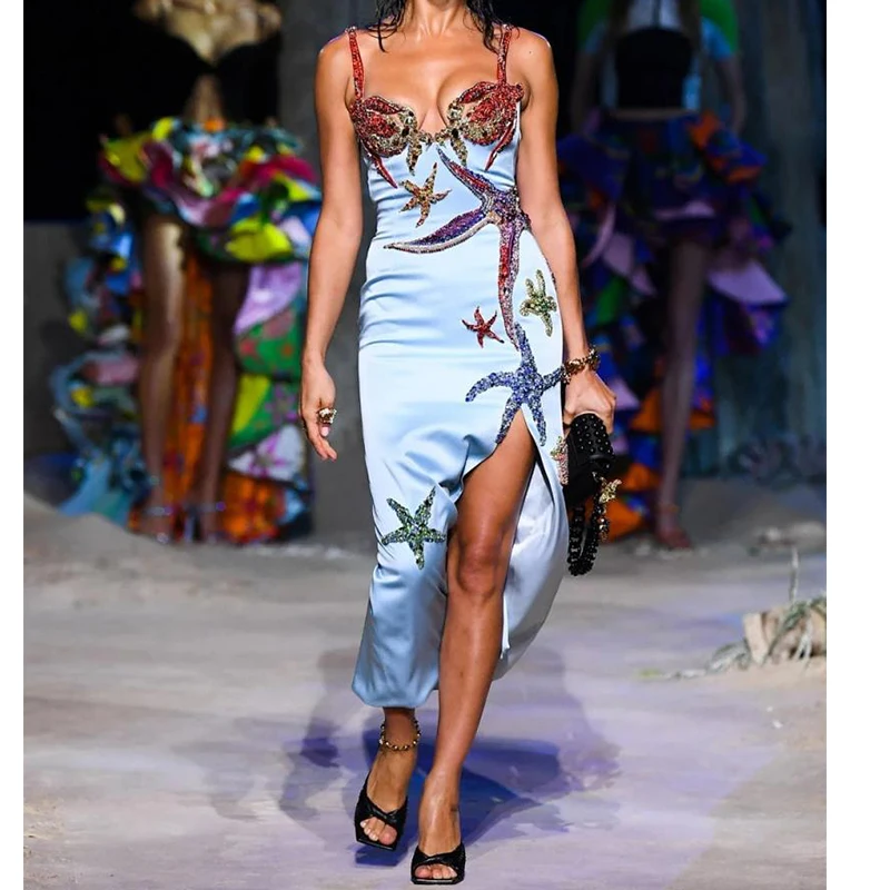 Luxury Runway Starfish Beading Satin Slip Maxi Dress Sexy Square Collar Sleeveless Sling Celebrity Party Chic Evening Robe 2023
Luxury Runway Starfish Beading Satin Slip Maxi Dress Sexy Square Collar Sleeveless Sling Celebrity Party Chic Evening Robe 2023